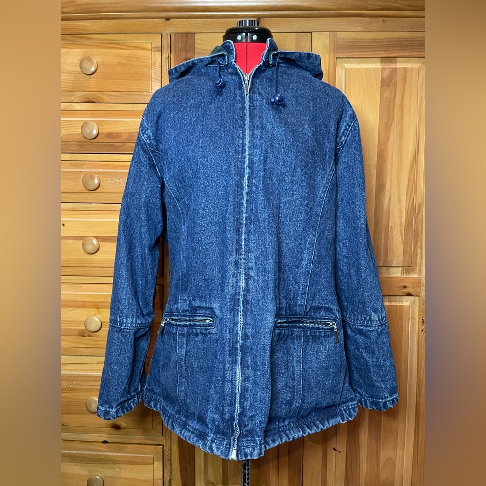North Style Flannel-Lined Denim Hooded Jacket